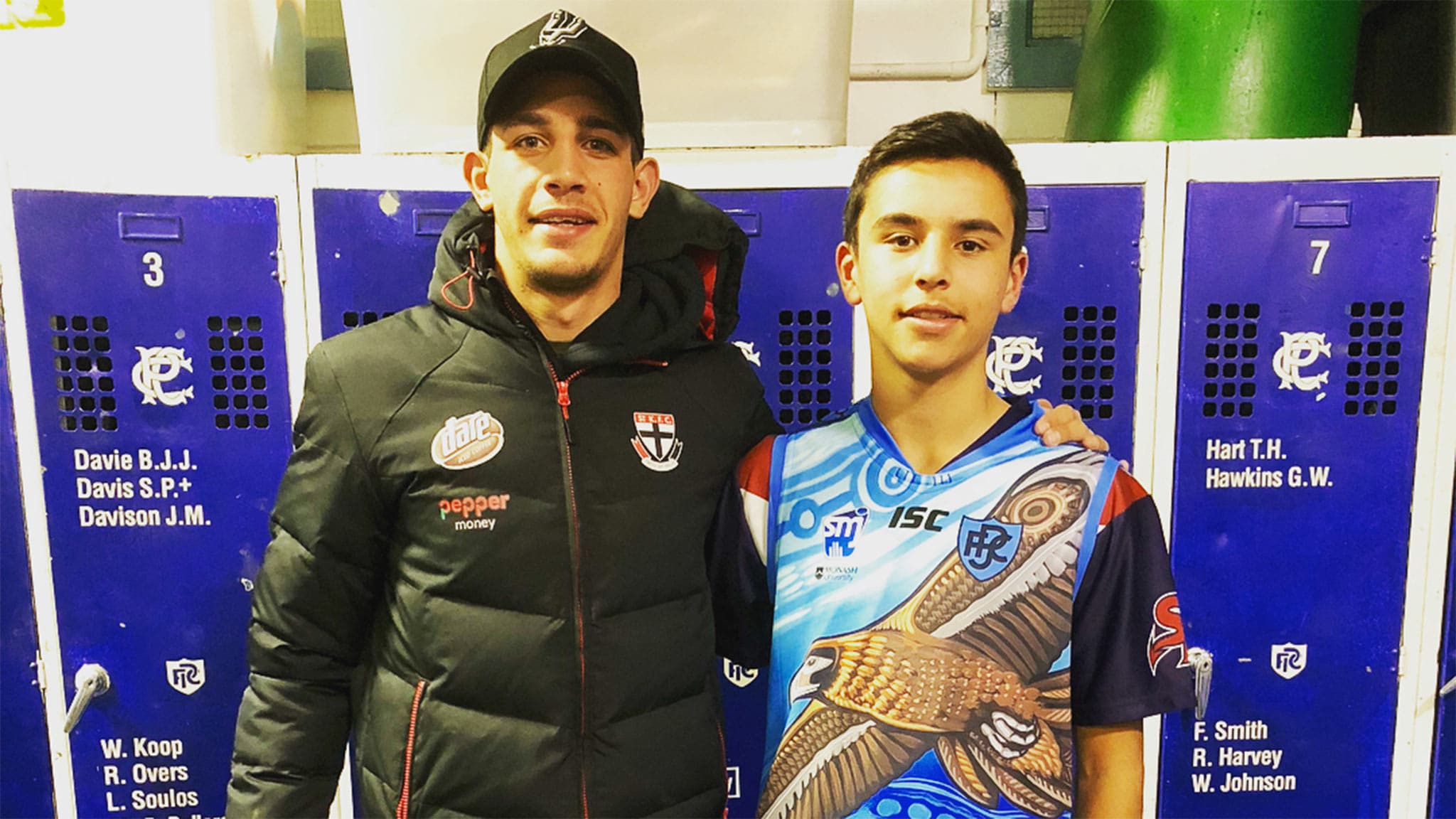 JackPeris350x350.jpg Jack Peris (right) with Saint Ben Long. Picture: @jack_peris33 Instagram - AFL,St Kilda Saints